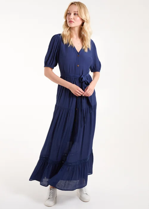 Blue Vanilla Navy Button Through Tie Maxi Dress - 18 Image 3