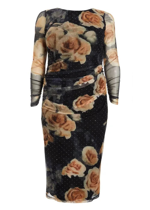 Quiz Black Curve Floral Mesh Midaxi Dress - 16 Image 4