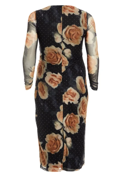 Quiz Black Curve Floral Mesh Midaxi Dress - 16 Image 5