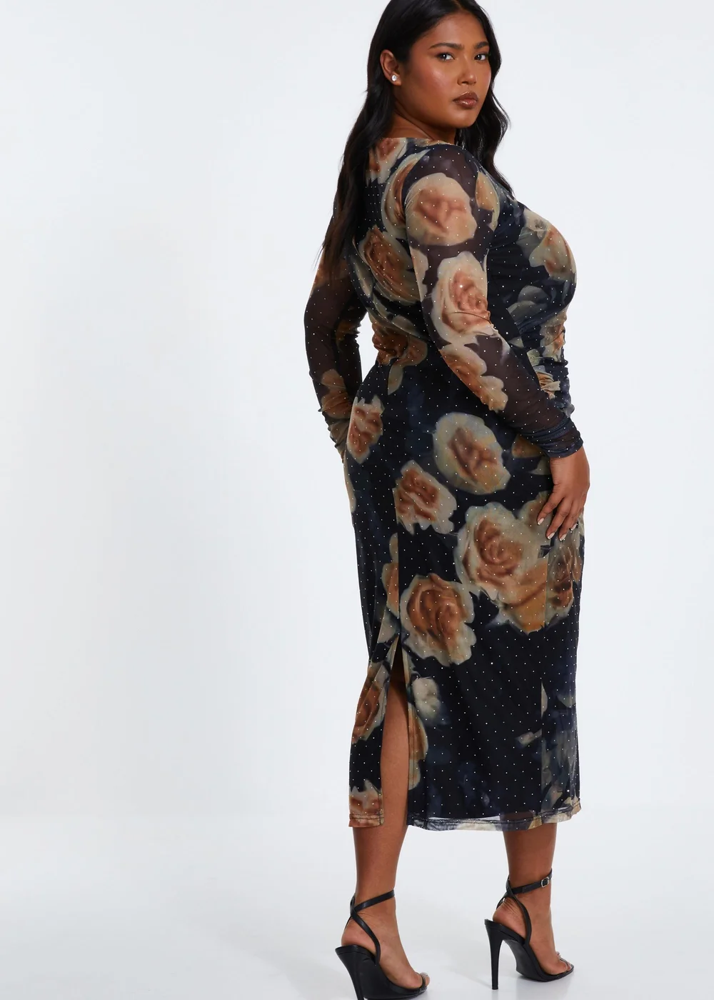 Quiz Black Curve Floral Mesh Midaxi Dress - 16 Image 2