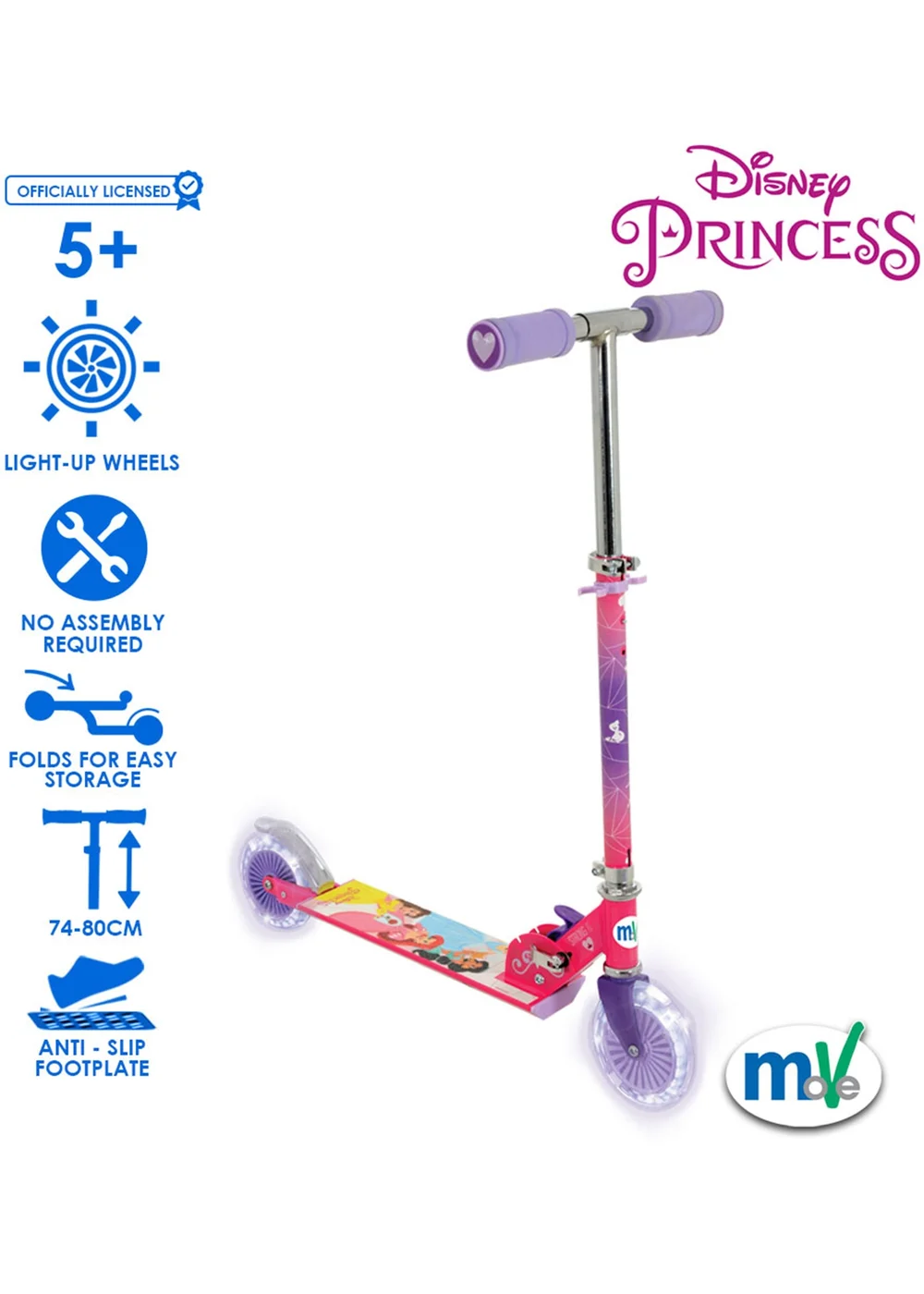 Disney Princess Folding Inline Scooter With Light Up Wheels - One Size Image 2