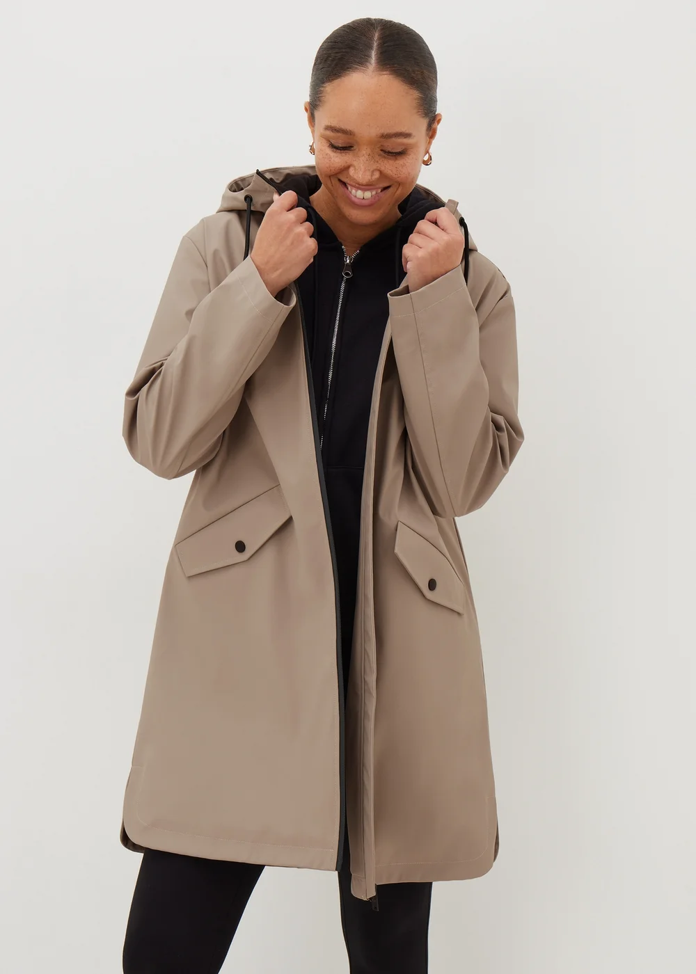 Stone Rubberised Showerproof Parka Coat - 8 Image 1