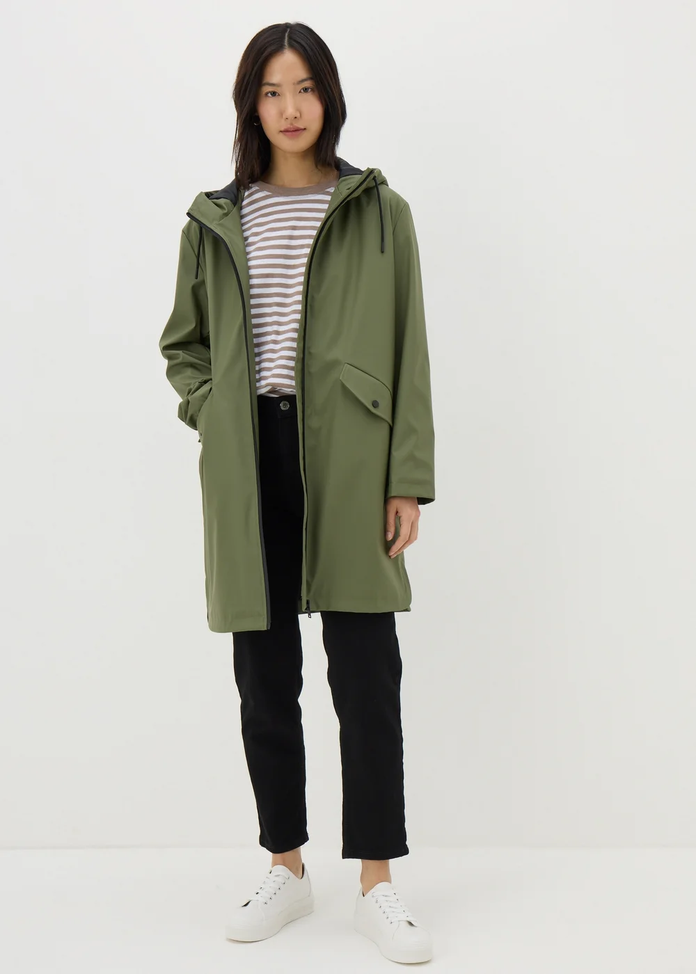 Khaki Rubberised Showerproof Parka Coat - 8 Image 1