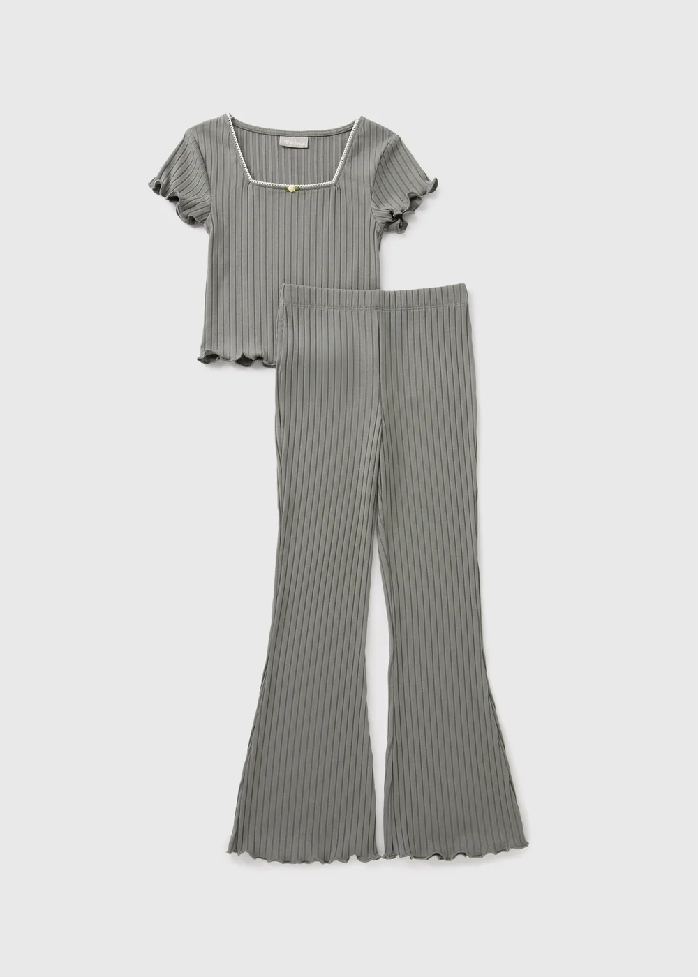 Girls Grey Ribbed Top & Flare Leggings (7-15yrs) - 7 Yrs Image 1