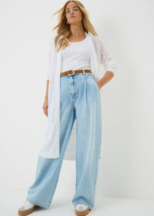 White Longline Pointelle Cardigan - S Image 1
