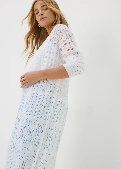 White Longline Pointelle Cardigan - S Image 2