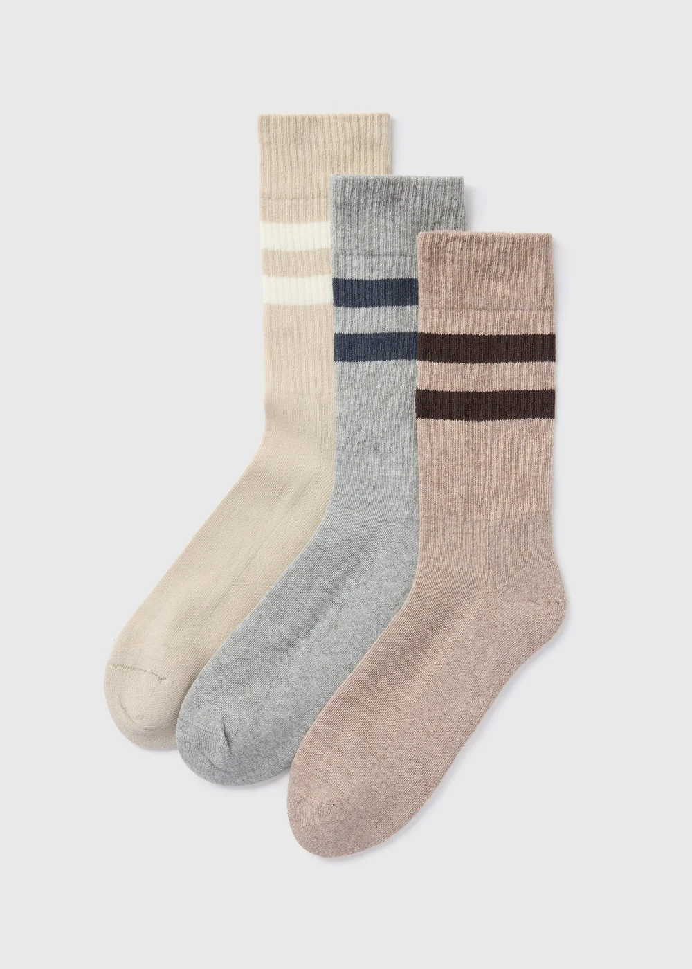 3 Pack Beige Stripe Cushioned Socks - 6-8.5 Image 1
