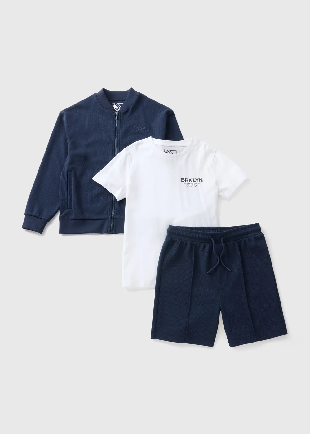 3 Piece Navy Bomber T-Shirt & Shorts Set (7-15yrs) - 7 Yrs Image 1