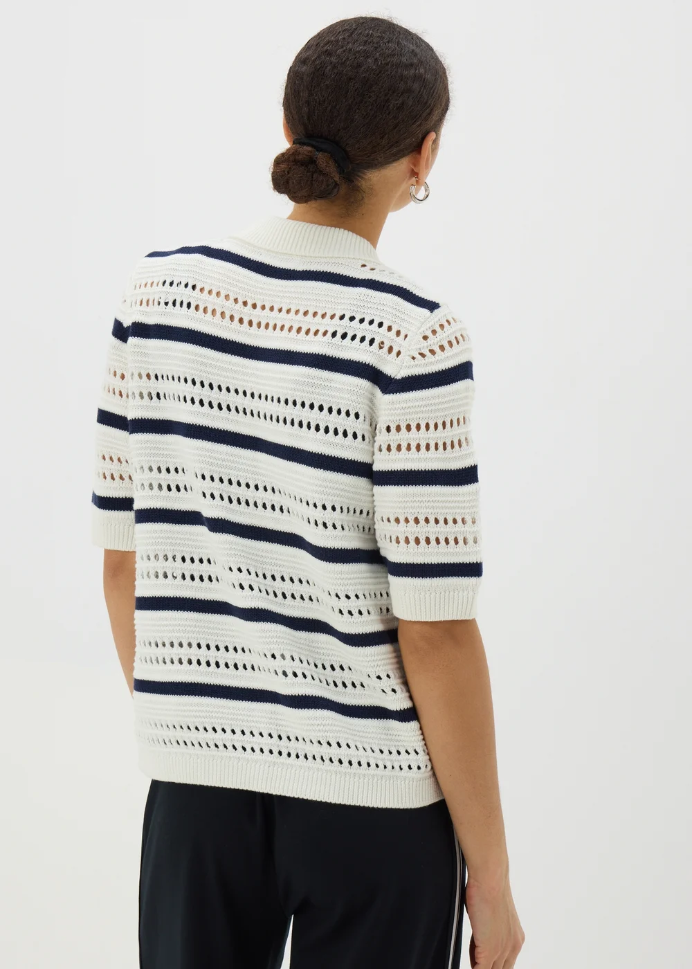 Ivory Crochet Stripe Collared Cardigan - XS Image 2