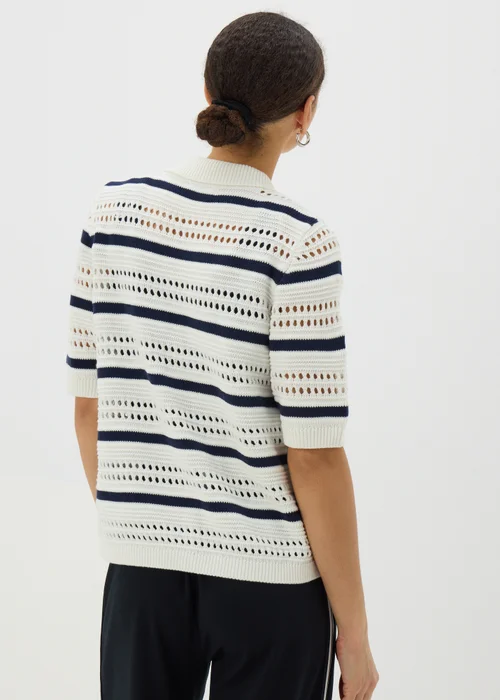 Ivory Crochet Stripe Collared Cardigan - XS Image 2