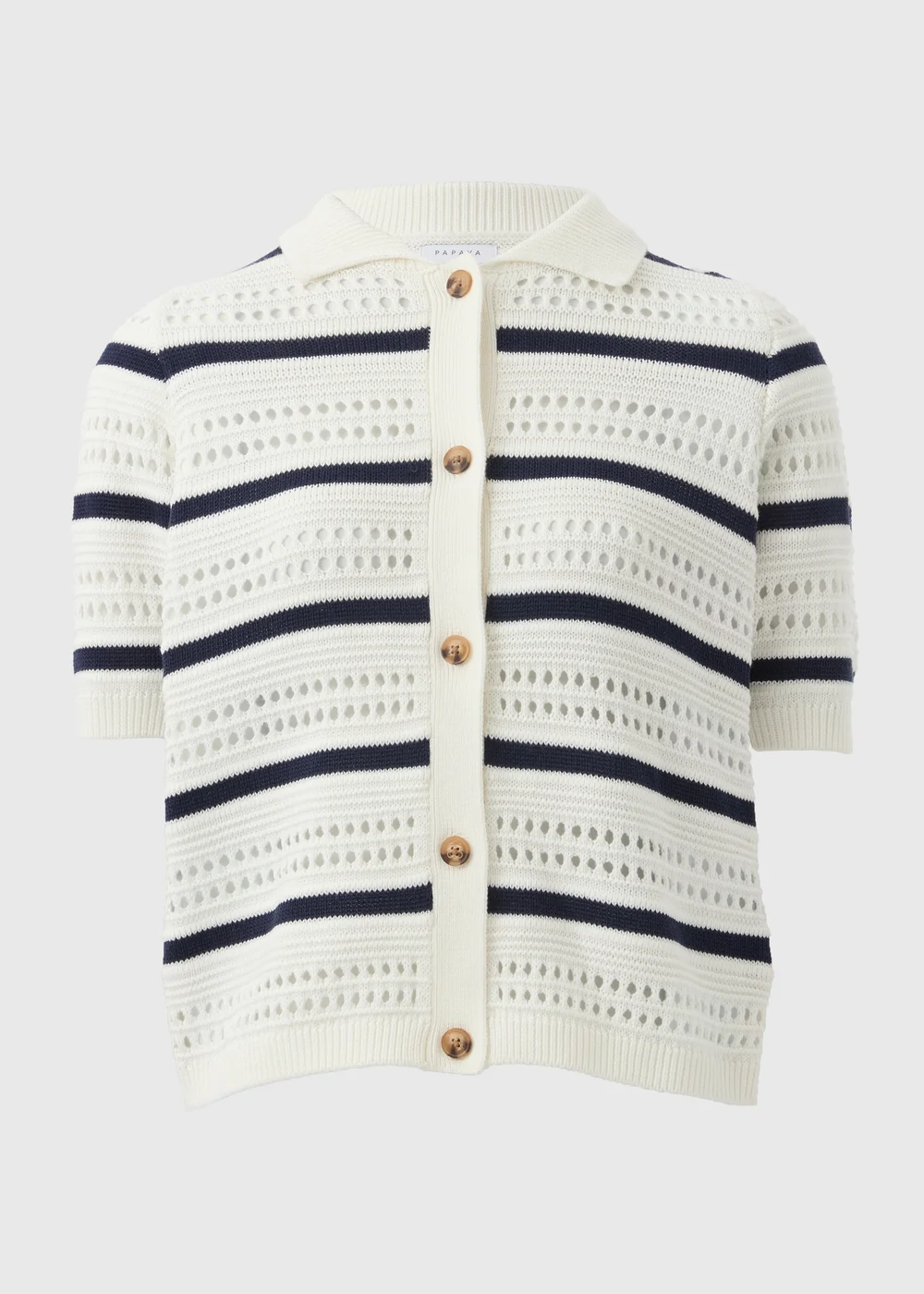 Ivory Crochet Stripe Collared Cardigan - XS Image 4