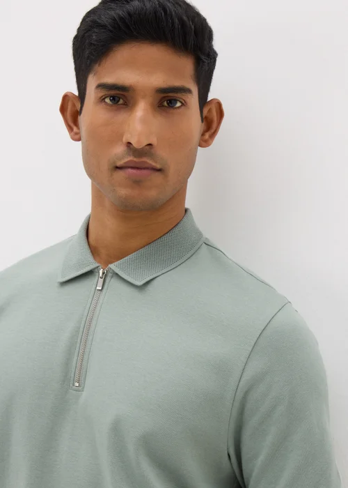 Sage Interlock 1/4 Zip Polo Shirt - S Image 1