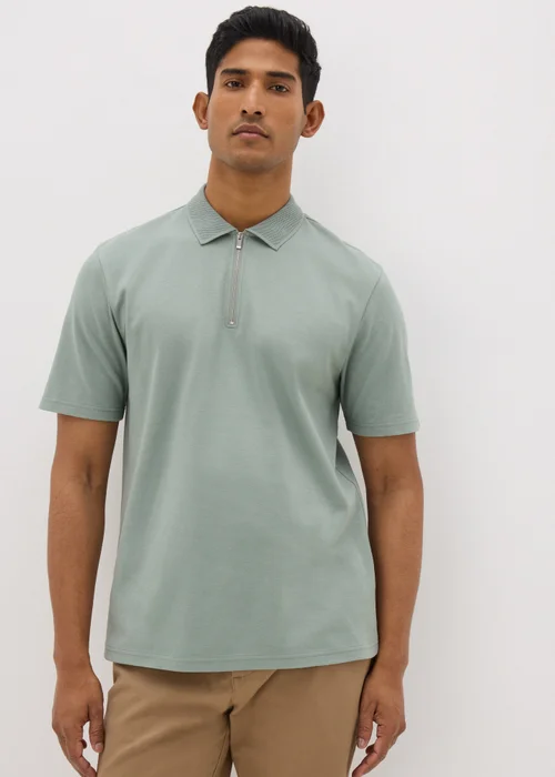 Sage Interlock 1/4 Zip Polo Shirt - S Image 2