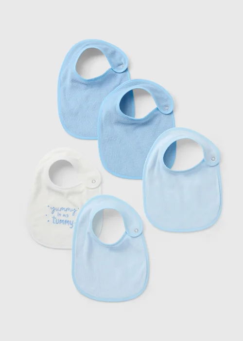 5 Pack Baby Blue Towel Bibs - One Size Image 1