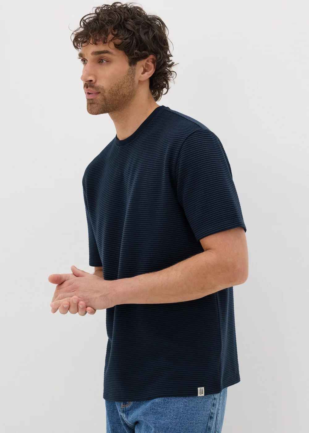 Navy Ribbed Texture T-Shirt - S Image 2