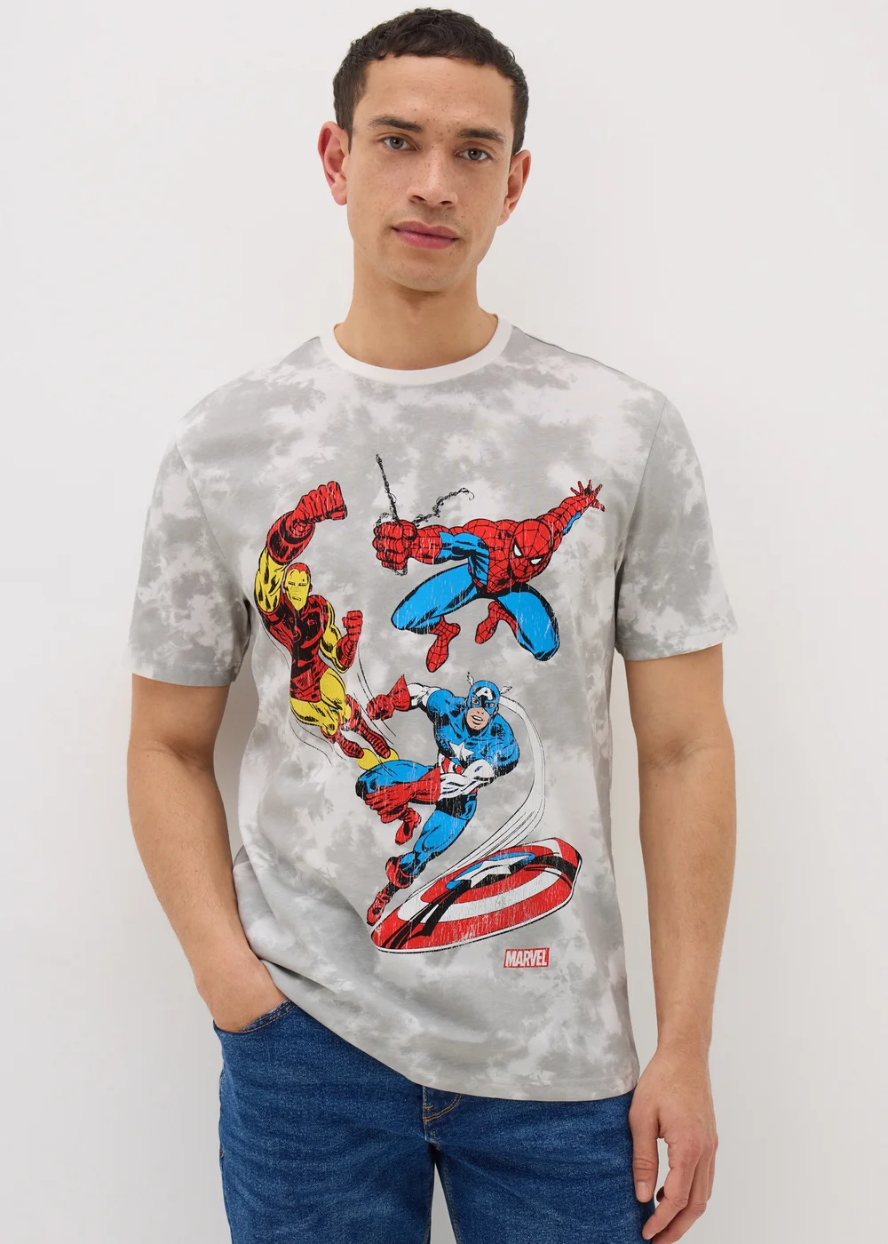 Marvel Grey Avengers Group Washed T-Shirt - S Image 2