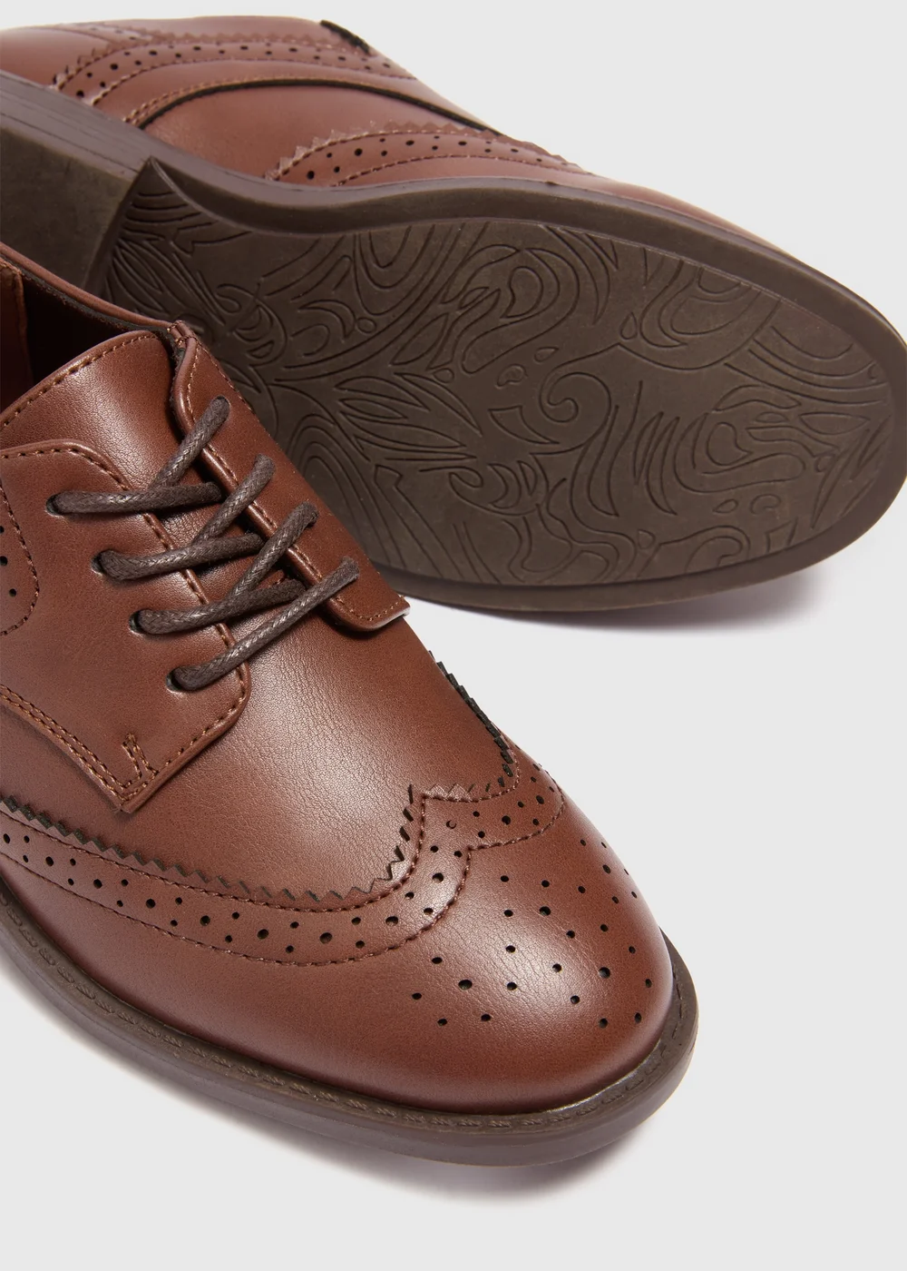 Boys Brown Faux Leather Brogue Shoes (Younger 8-Older 2) - Size 1 Image 2
