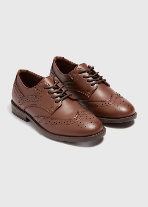 Boys Brown Faux Leather Brogue Shoes (Younger 8-Older 2) - Size 1 Image 1
