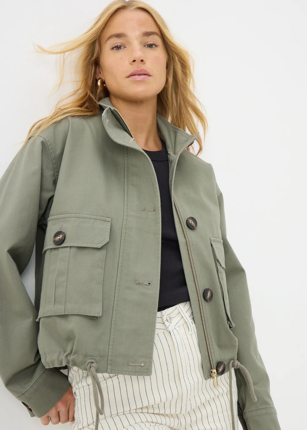 Khaki Button Utility Jacket - 8 Image 1