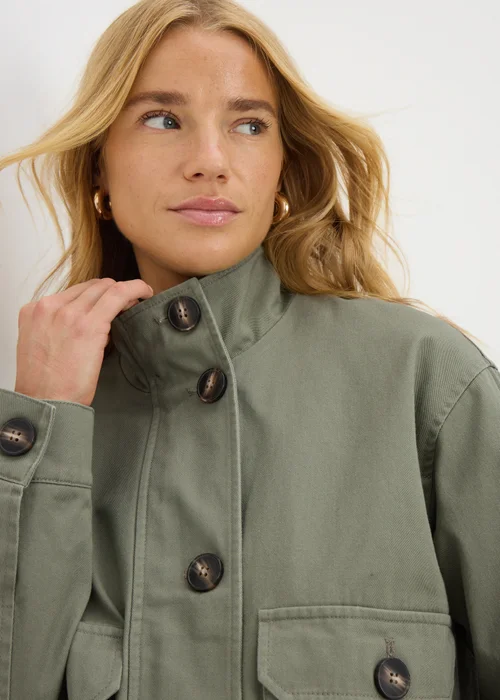 Khaki Button Utility Jacket - 8 Image 2