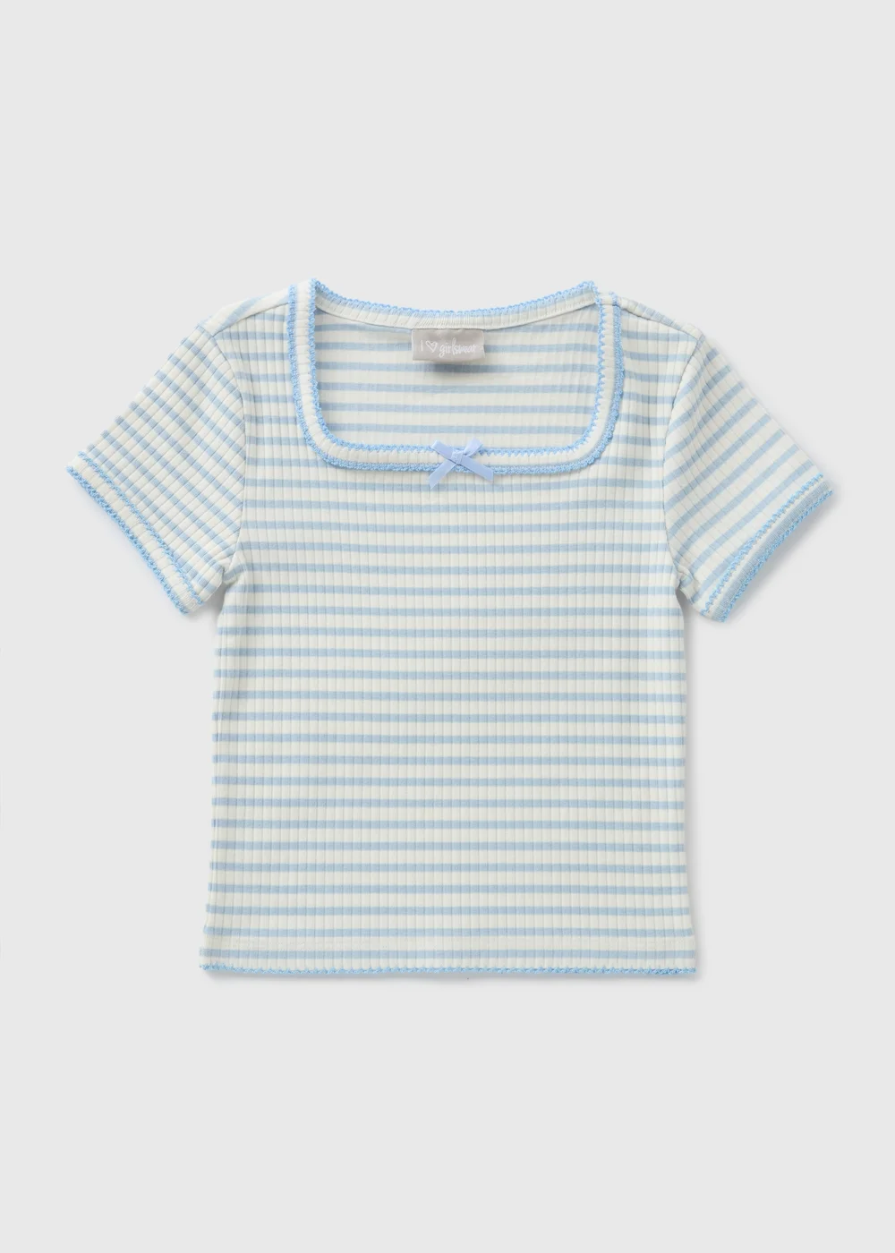 Girls Blue Stripe Ribbed T-Shirt (7-`15yrs) - 7 Yrs Image 1