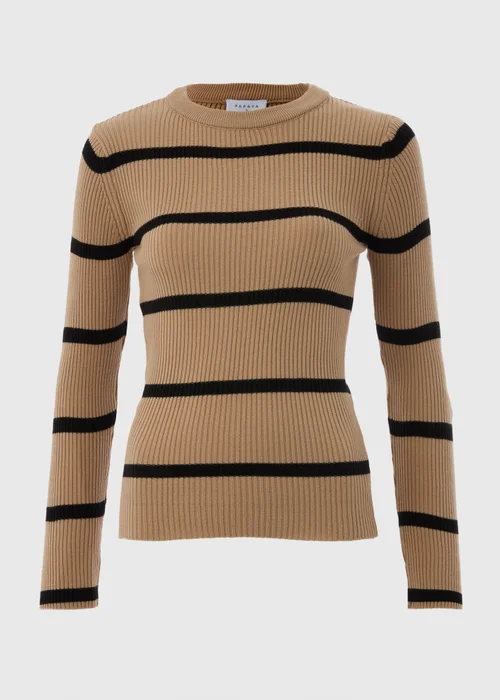 Camel Crew Neck Stripe Jumper - 8 Image 4