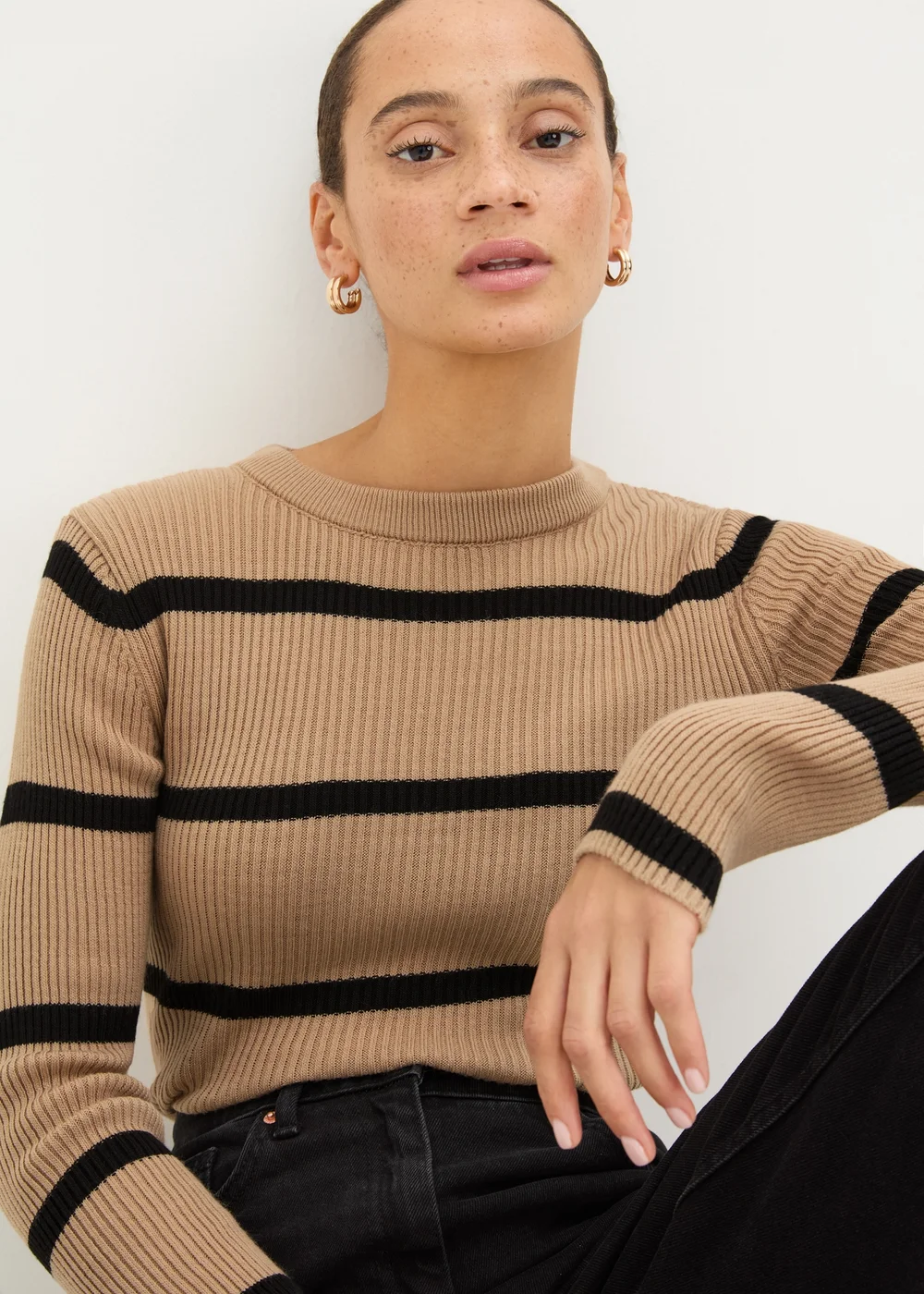 Camel Crew Neck Stripe Jumper - 8 Image 1