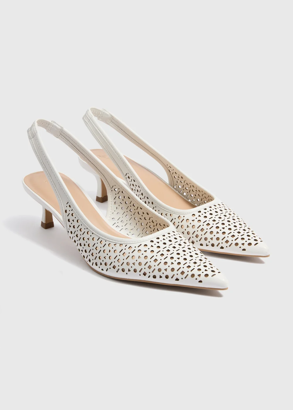 White Lasercut Kitten Heels - 6 Image 1