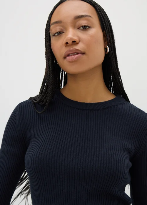 Navy Ribbed Crew Neck Jumper - 8 Image 2