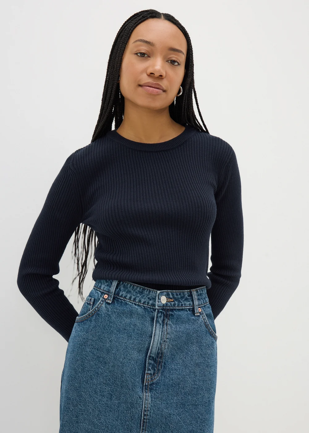 Navy Ribbed Crew Neck Jumper - 8 Image 1