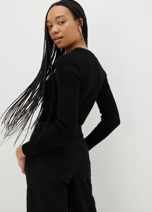 Black Ribbed Crew Neck Jumper - 8 Image 1