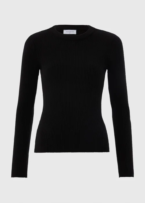 Black Ribbed Crew Neck Jumper - 8 Image 2