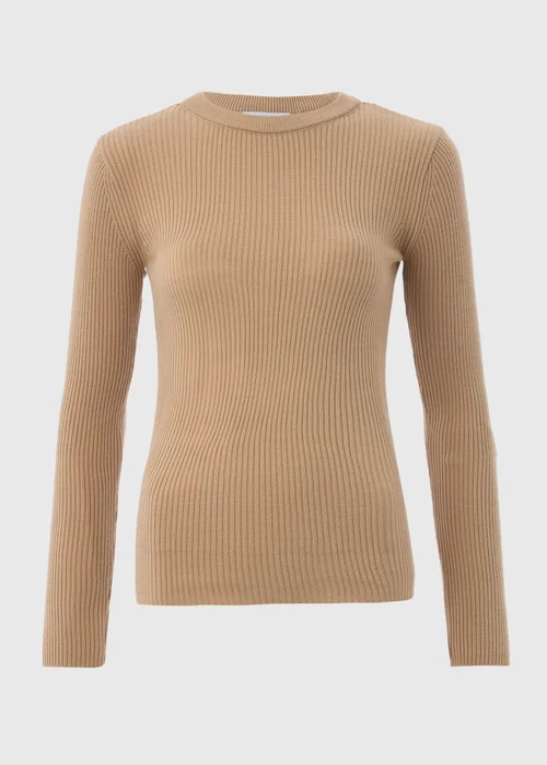 Beige Ribbed Crew Neck Jumper - 8 Image 4