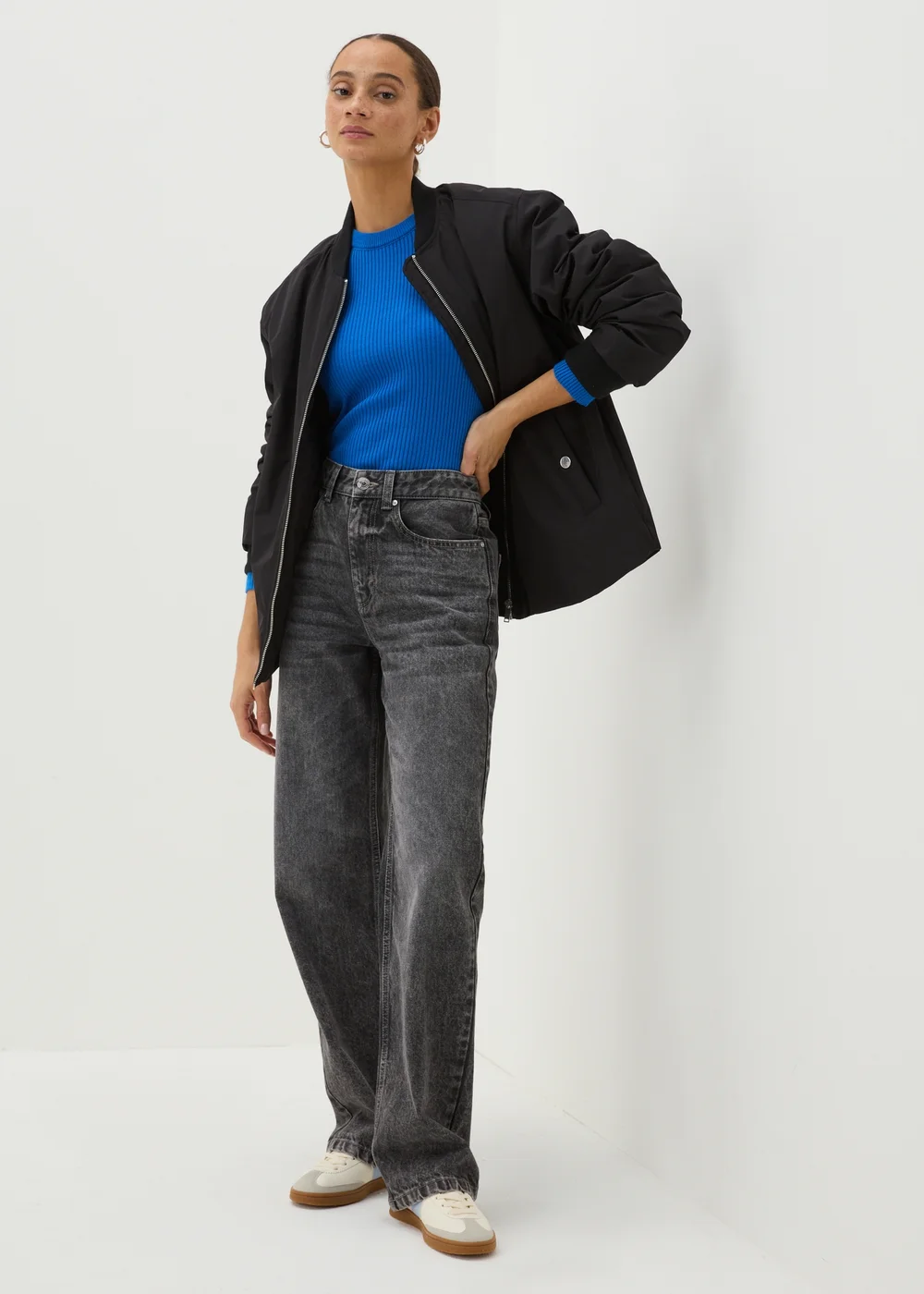 Blue Ribbed Crew Neck Jumper - 8 Image 1