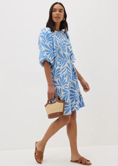 Et Vous Blue Palm Tie Waist Mini Dress - 8 Image 1