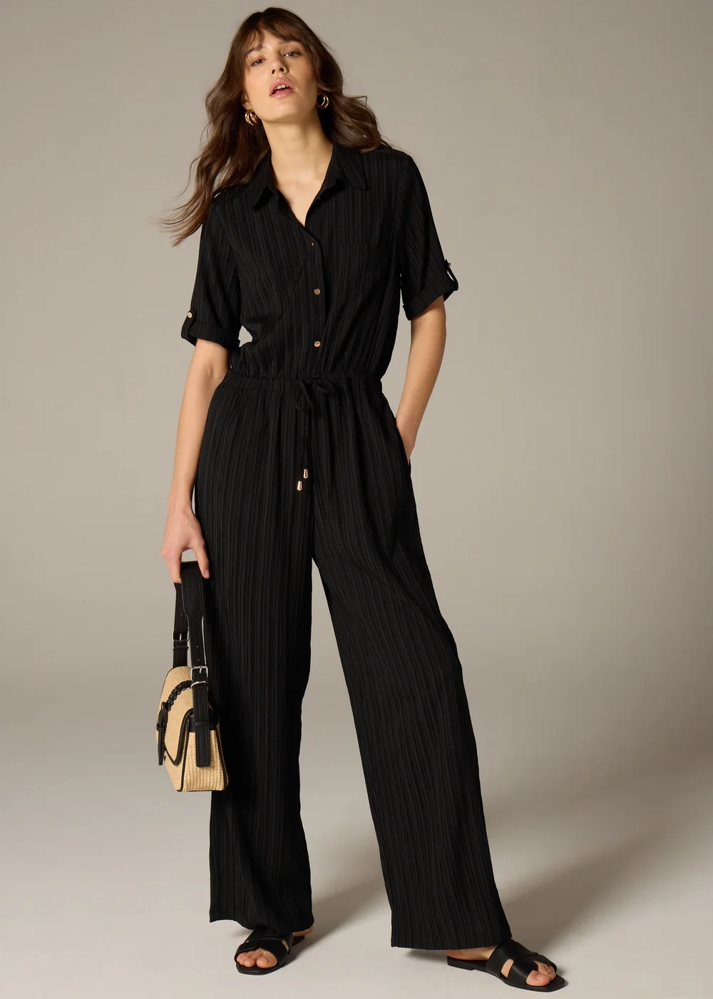 Et Vous Black Textured Pleated Jumpsuit - 8 Image 2