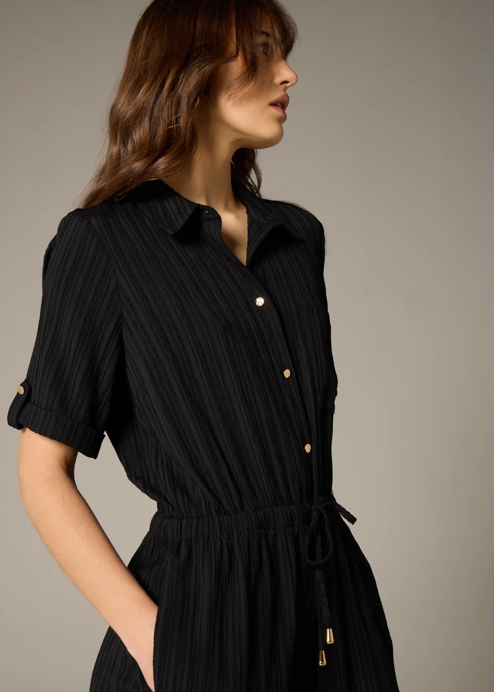 Et Vous Black Textured Pleated Jumpsuit - 8 Image 3