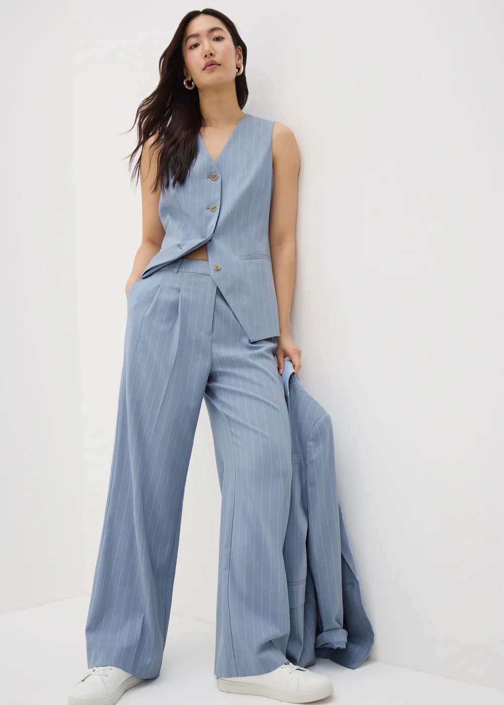 Et Vous Blue Pinstripe Wide Leg Trousers - 8 Image 1
