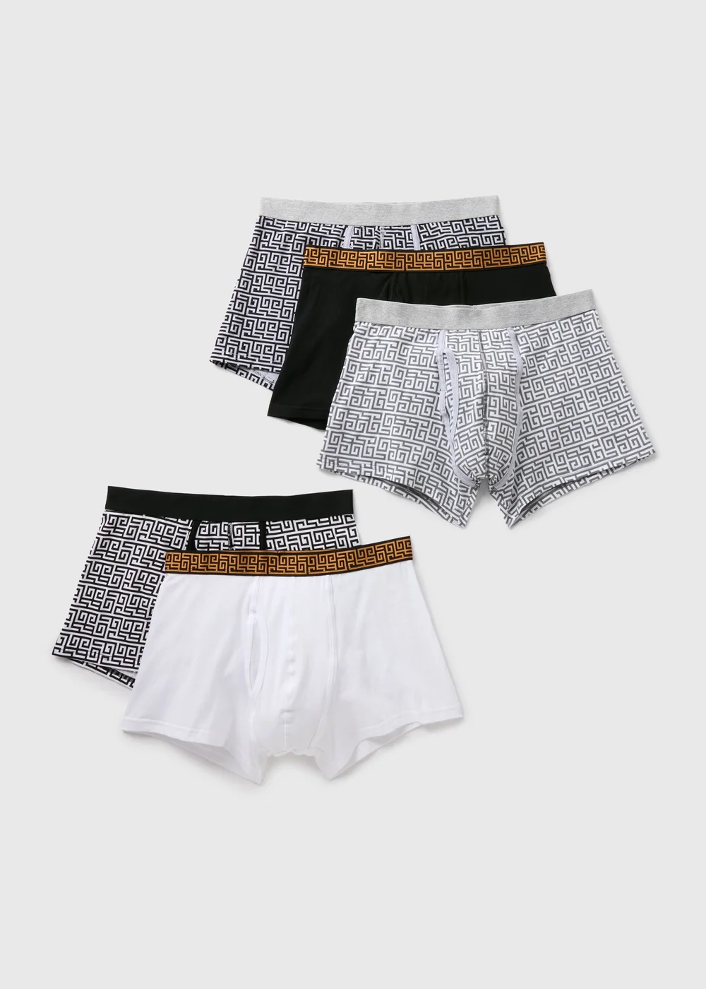 5 Pack Black Mono Geometric Metallic Keyhole Boxers - XS Image 1