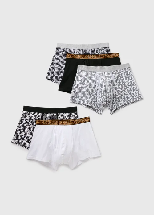 5 Pack Black Mono Geometric Metallic Keyhole Boxers - XS Image 1