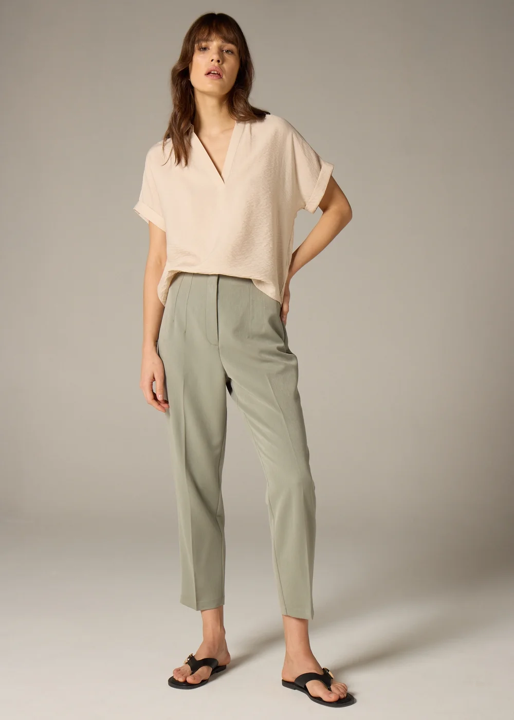Et Vous Sage Green Tapered Trousers - Size 8 Image 1