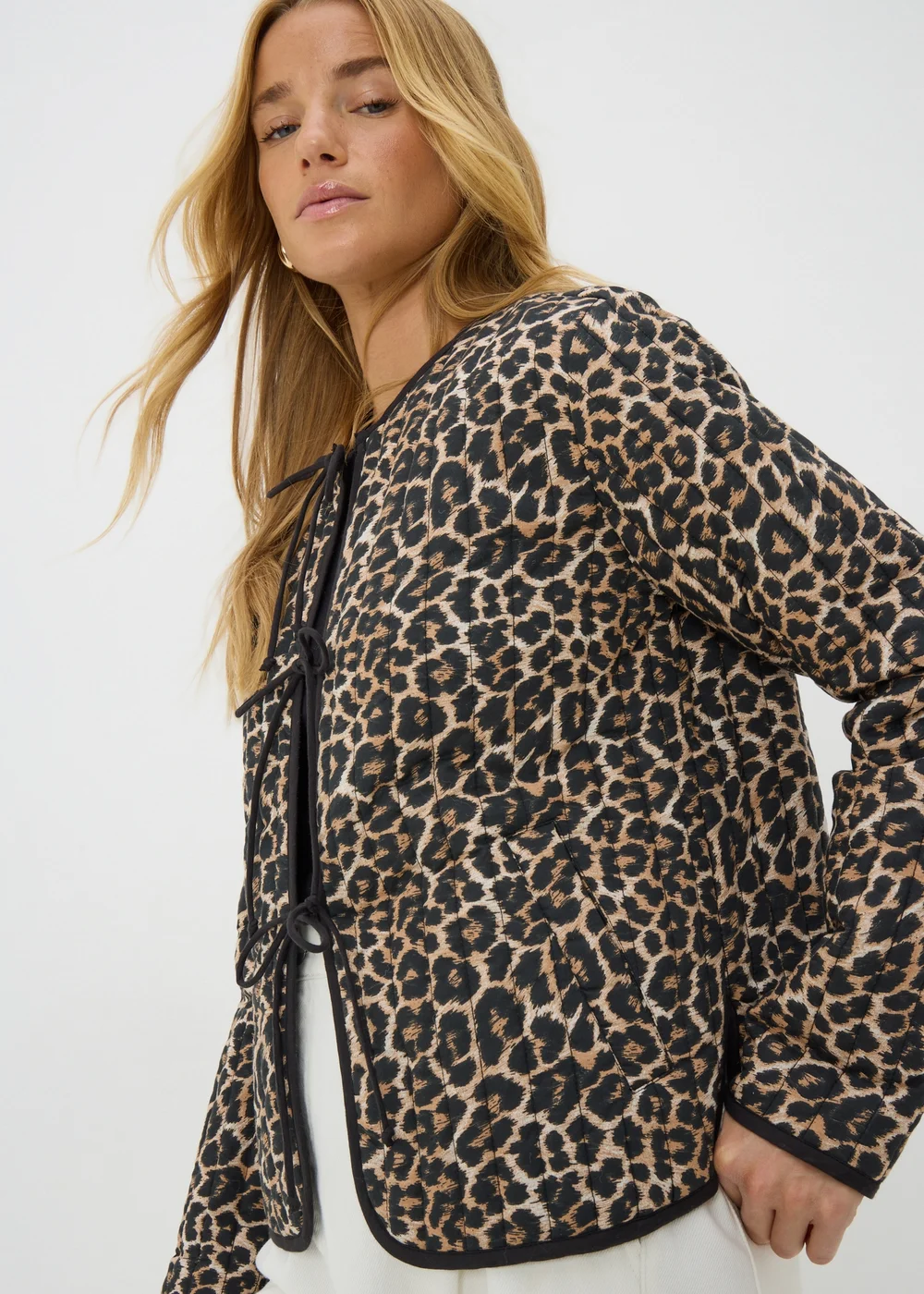 Brown Leopard Print Quilted Jacket - S Image 2