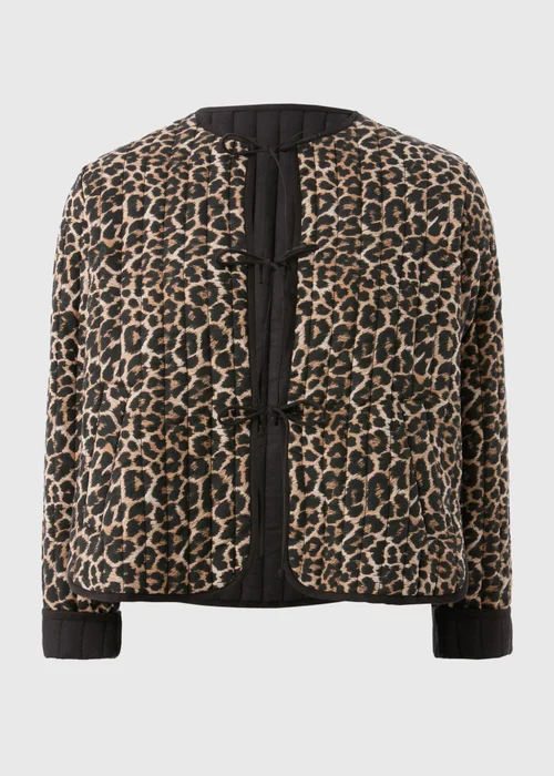 Brown Leopard Print Quilted Jacket - S Image 4
