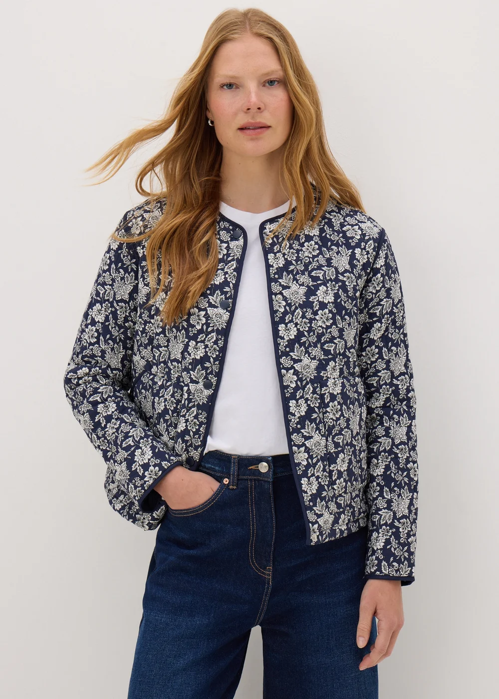 Blue Quilted Floral Jacket - S Image 1