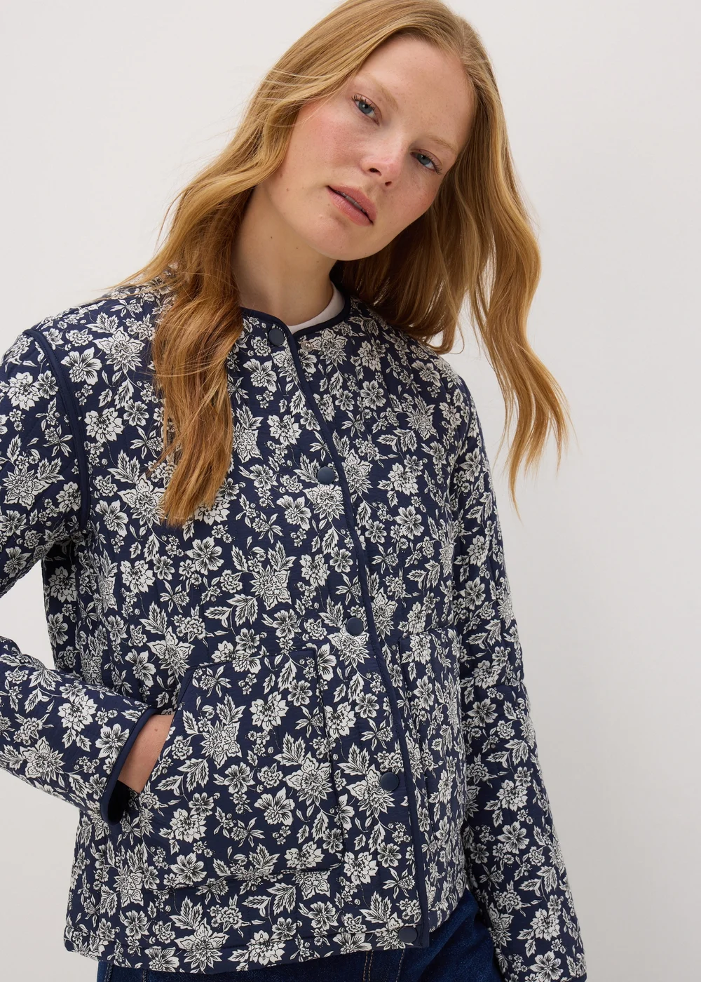 Blue Quilted Floral Jacket - S Image 2