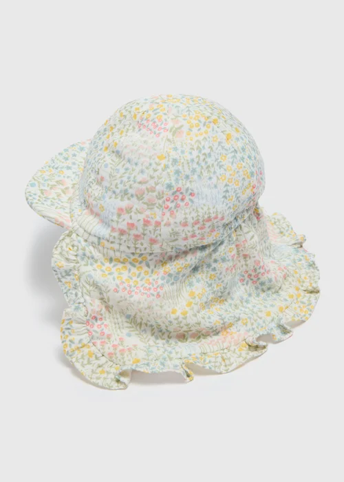 Baby Cream Floral Sun Hat - Age 0 - 3 Months Image 2