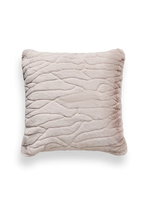 BHS Luxury Embossed Tan Rabbit Faux Fur Cushion (45x45cm) - 45cm x 45cm Image 3