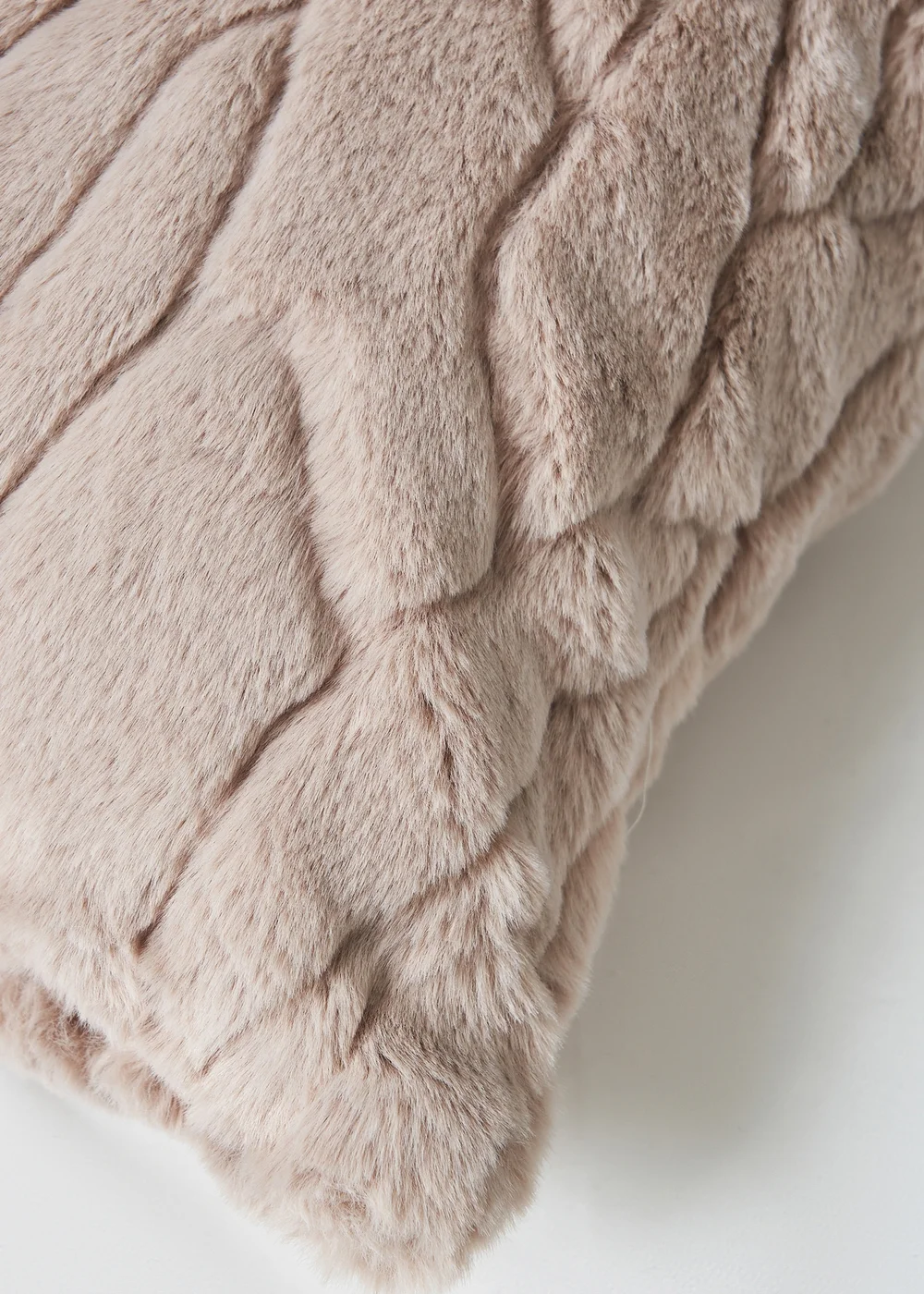 BHS Luxury Embossed Tan Rabbit Faux Fur Cushion (45x45cm) - 45cm x 45cm Image 2