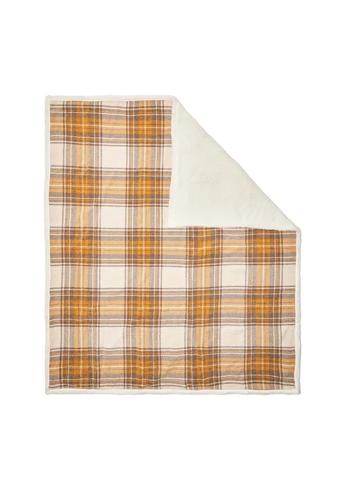 BHS Luxury Warm Ochre Check Throw with Faux-Shearling (130x150cm) - 130cm x 150cm Image 4