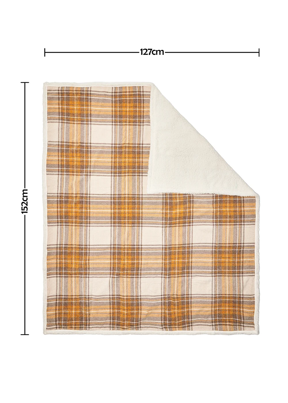 BHS Luxury Warm Ochre Check Throw with Faux-Shearling (130x150cm) - 130cm x 150cm Image 6